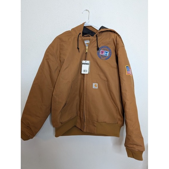 Carhartt Jacket Mens Large Brown Duck Canvas Quilted Lined Hooded Chore Coat - Picture 1 of 11